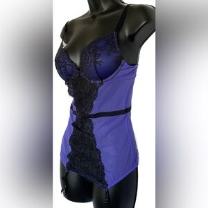 LS PURPL/BLK Push-Up  Chemise with Garters, S *P1099
